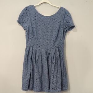 Jack Wills Mini Dress Blue Eyelet Cotton size 10 Lined‎